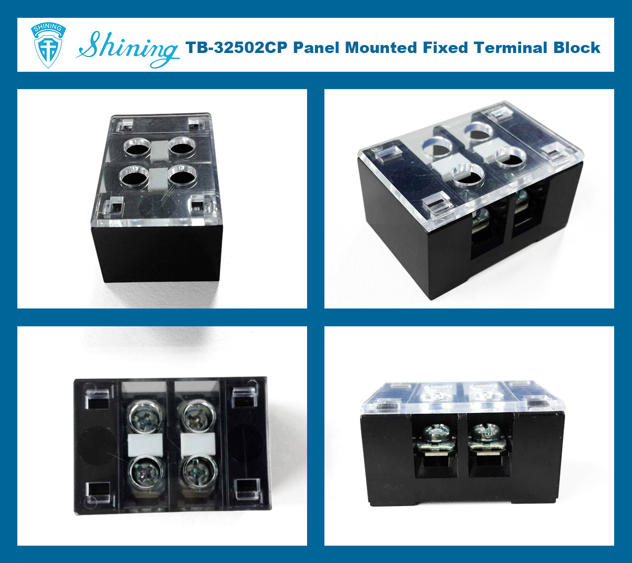 TB-32502CP Panel Mounted 300V 25A 2 Pole Fixed Terminal Block